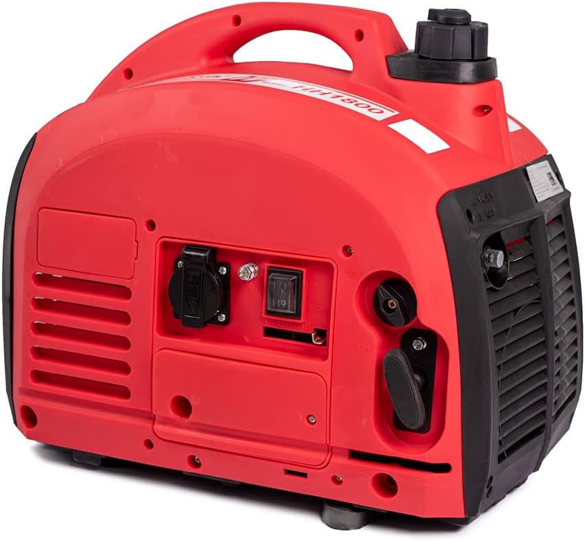 AMC Generatore di corrente Inverter Silenziato, 750W Motore 2 tempi comodo e leggero, 1 presa 230V, interruttore sovraccarico, da campeggio, giardino, mercati, fiere