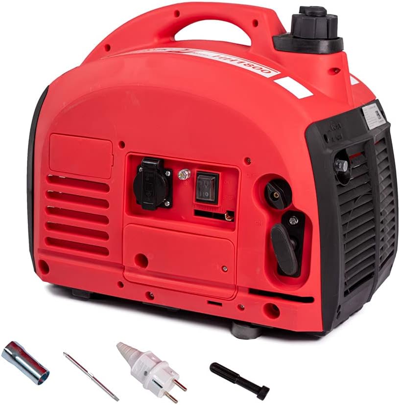 AMC Generatore di corrente Inverter Silenziato, 750W Motore 2 tempi comodo e leggero, 1 presa 230V, interruttore sovraccarico, da campeggio, giardino, mercati, fiere