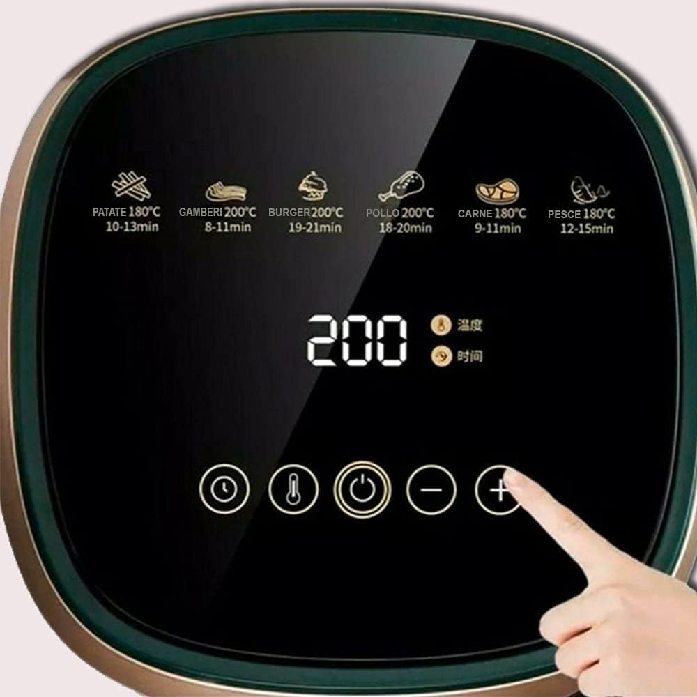 AMC Friggitrice ad aria calda elettrica da 8 Litri, Friggitrice aria Senza Olio con Touch Screen LCD, fornetto elettrico da 1500W con 6 metodi di cottura, Cestino Staccabile, Senza BPA,8L,1500 W