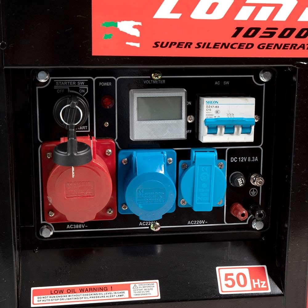 AMC Generatore di corrente 5,5 kw motore a benzina da 5,5 Cv 2100W di potenza massima monofase 2 collegamenti 230 V e 1 380 V motore 4 tempi, 20 Litri, interruttore sovraccarico, fusibile livello olio